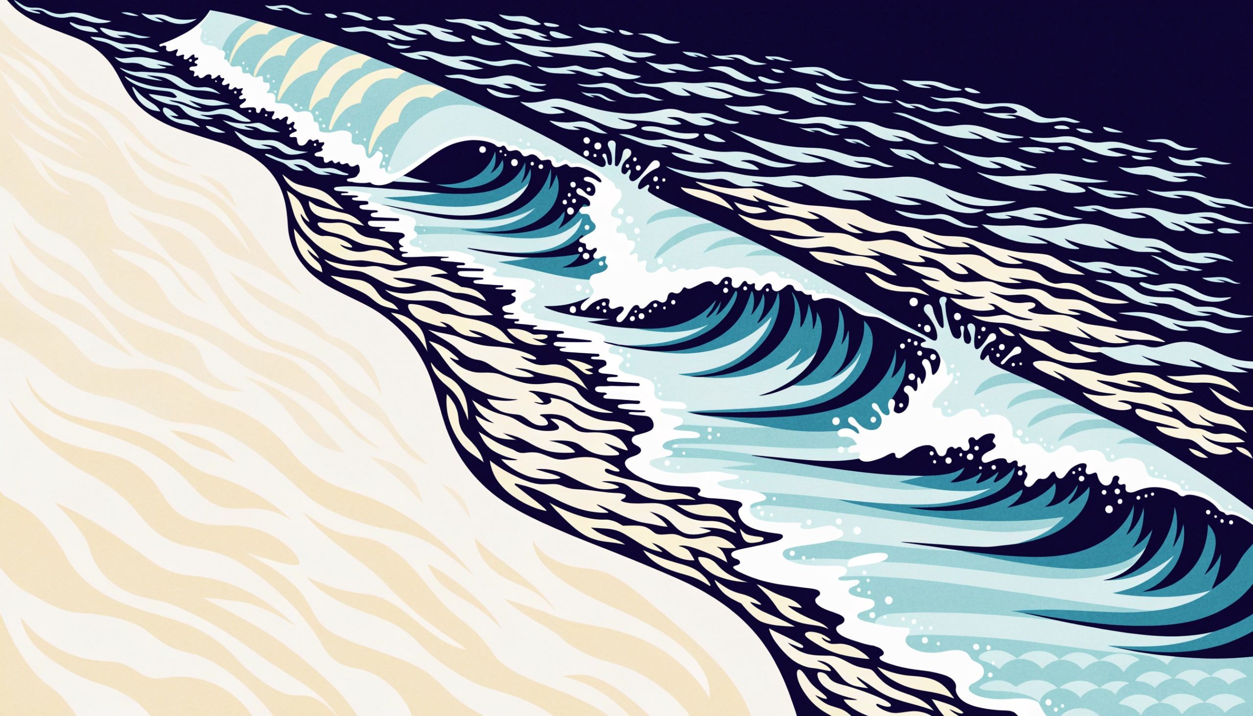 En entrant sur les bas-fonds, une vague ralentit. Arrivant de biais, un côté freine avant l'autre, la vague pivote et finit par faire face à la plage.