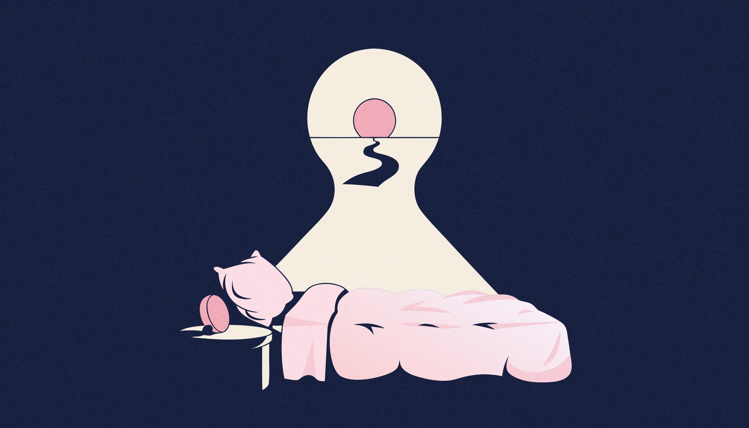 Le lit reste vide et le réveil tourne le dos : au plafond, l'esprit projette déjà le matin qui l'empêche de dormir.
